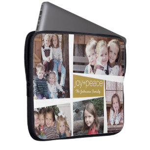 5 Photo Holiday Collage Retro Joy and Peace - Gold Laptop Sleeve