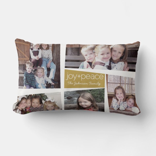 5 Photo Holiday Collage Retro Joy and Peace - Gold Lumbar Pillow (Front)
