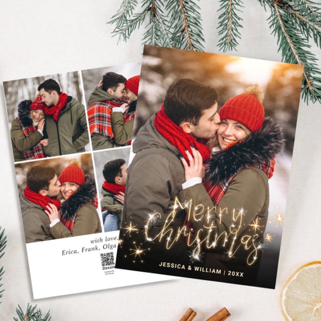 5 PHOTO Merry Christmas Gold Sparkler Greeting Holiday Card (Creator Uploaded)