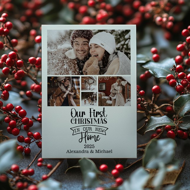 5 Photo Minimalist Newlywed Christmas Holiday Card (Creator Uploaded)