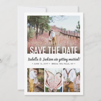 5 Photo Modern Minimal Typography Simple Wedding Save The Date