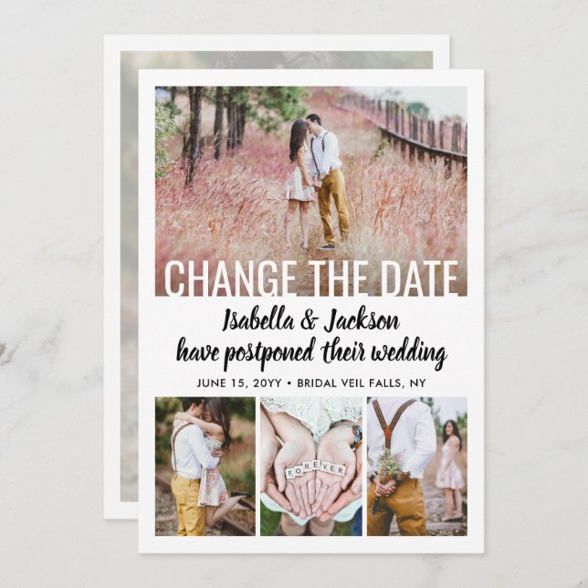 5 Photo Modern Minimal Wedding Postpone | Change | Save The Date (Front/Back)
