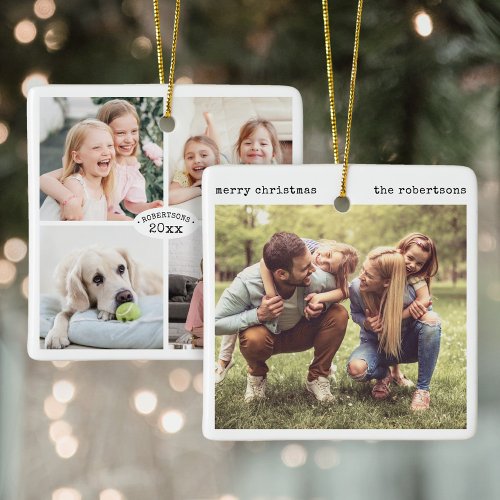 5 Photo Modern Minimalist Typewriter Christmas Ceramic Ornament