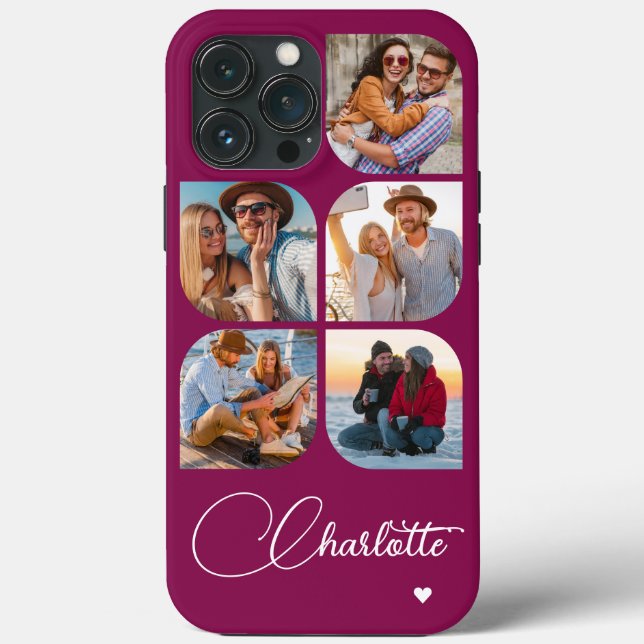 5 Photo Modern Trendy Simple Personalized Name Case-Mate iPhone Case (Back)