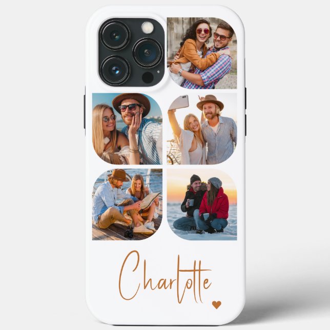 5 Photo Modern Trendy Simple Personalized Name Case-Mate iPhone Case (Back)