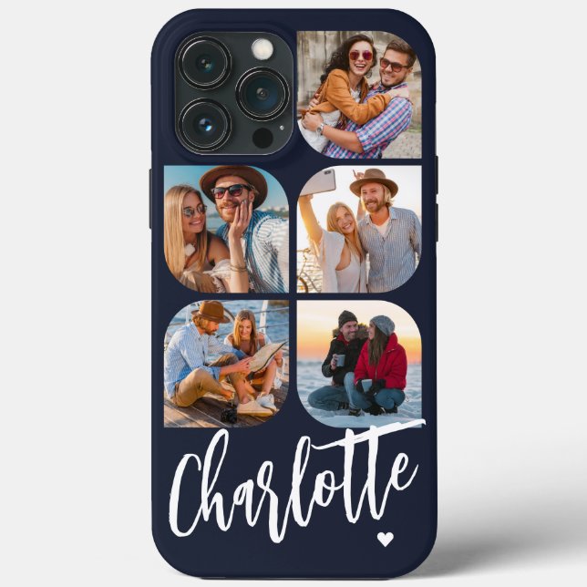 5 Photo Modern Trendy Simple Personalized Name Case-Mate iPhone Case (Back)