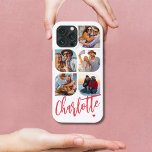 5 Photo Modern Trendy Simple Personalized Name iPhone 13 Pro Max Case<br><div class="desc">5 Photo Modern Trendy Simple Heart Personalized Name iPhone Phone Cases features five of your favorite photos with your personalized name in elegant pink calligraphy script accented with a love heart. Personalize by editing the text in the text box provided. Perfect for birthday, Christmas, Mother's Day, baby showers, bridal showers,...</div>