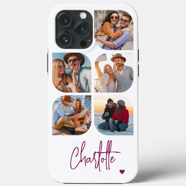 5 Photo Modern Trendy Simple Personalized Name Case-Mate iPhone Case (Back)