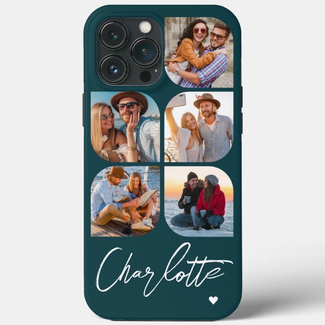 5 Photo Modern Trendy Simple Personalized Name Case-Mate iPhone Case (Back)