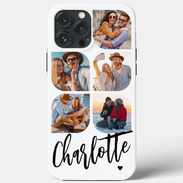 5 Photo Modern Trendy Simple Personalized Name Case-Mate iPhone Case (Back)