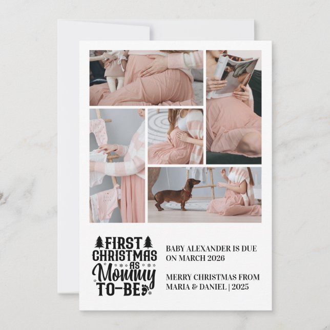 5 Photo Mommy to be Christmas Pregnancy  Holiday Card (Front)