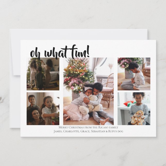5 Photo Oh What Fun Christmas Holiday Card (Front)