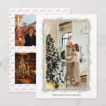 5 Photo Pink Bow Green Garland Christmas Photo  Holiday Card