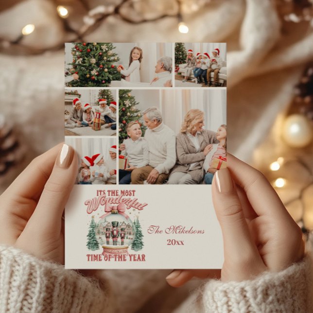 5 Photo Pink  Nutcracker Christmas Wonderland Glob Holiday Card (Creator Uploaded)