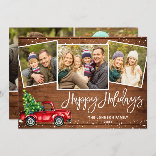 5 PHOTO Retro Christmas Red Truck Rustic Greeting Holiday Card