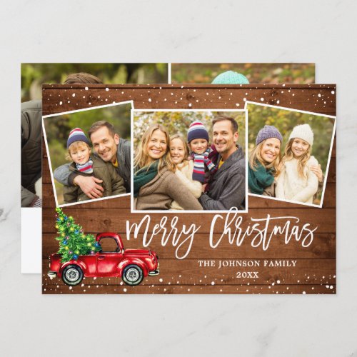 5 PHOTO Retro Christmas Red Truck Rustic Greeting Holiday Card