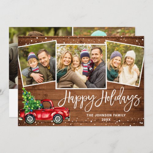 5 PHOTO Retro Christmas Red Truck Rustic Greeting Holiday Card