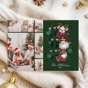 5 Photo Retro Gingham Santa & Friends Christmas Holiday Card