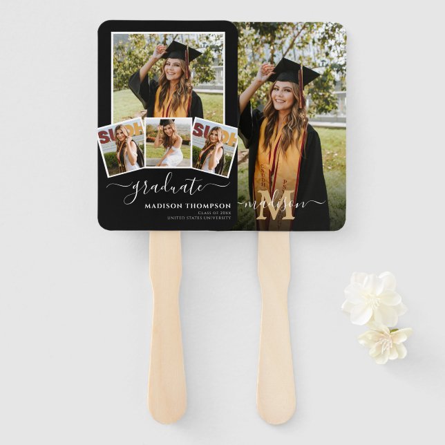 5 Photo Simple Graduate Black White Hand Fan (Front and Back)