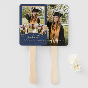 5 Photo Simple Graduate Navy Blue and Gold Hand Fan