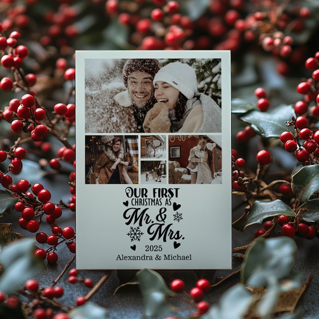 5 Photo Snowflakes Christmas Mr and Mrs  Holiday Card (Creator Uploaded)