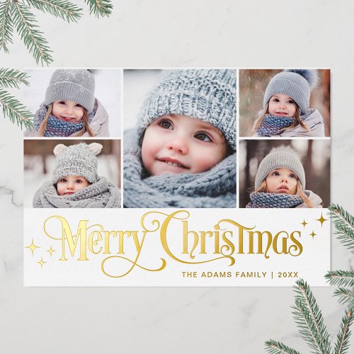 5 PHOTO Sparkle Christmas Greeting Gold Foil Holid Foil Holiday Card