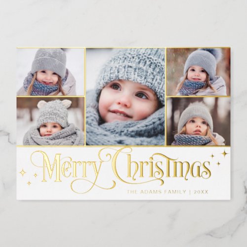 5 PHOTO Sparkle Christmas Greeting Gold Foil Holiday Card