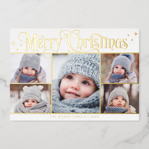 5 PHOTO Sparkle Christmas Greeting Gold Foil Holiday Card