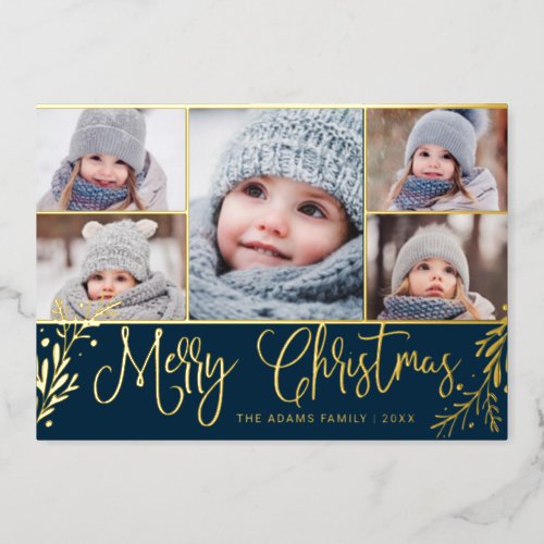 5 PHOTO Sparkle Christmas Greeting Gold Foil Holiday Card