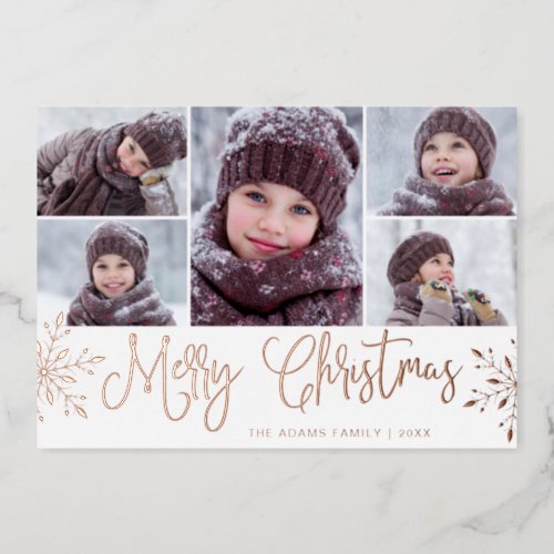 5 PHOTO Sparkle Christmas Greeting Rose Gold Foil Holiday Card