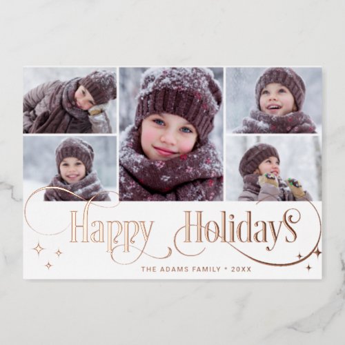 5 PHOTO Sparkle Christmas Greeting Rose Gold Foil Holiday Card