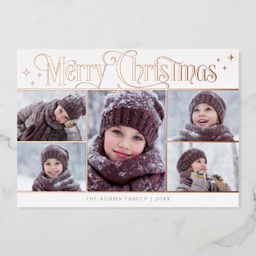 5 PHOTO Sparkle Christmas Greeting Rose Gold Foil Holiday Card