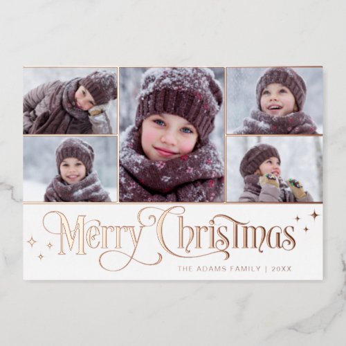 5 PHOTO Sparkle Christmas Greeting Rose Gold Foil Holiday Card