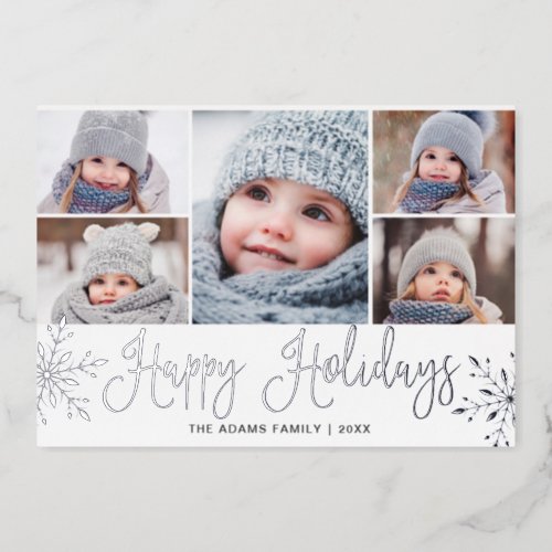 5 PHOTO Sparkle Christmas Greeting Silver Foil Holiday Card