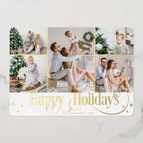 5 PHOTO Sparkle Merry Christmas Gold Foil Holiday Card