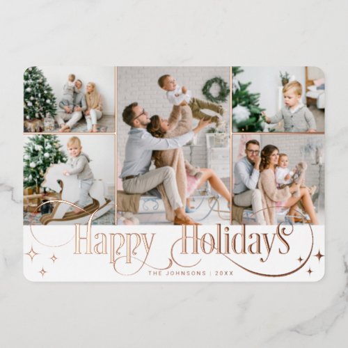 5 PHOTO Sparkle Merry Christmas Rose Gold Foil Holiday Card