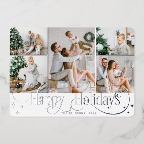 5 PHOTO Sparkle Merry Christmas Silver Foil Holiday Card