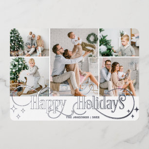 5 PHOTO Sparkle Merry Christmas Silver Foil Holiday Card
