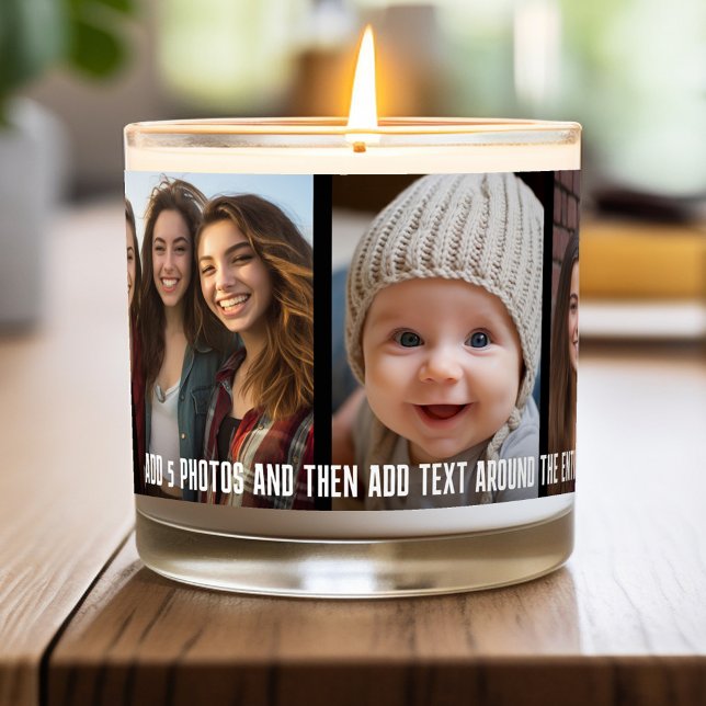 5 Photo Template Modern Minimal Text Over Photo Scented Candle (Add 5 Photos to this personalized candle)