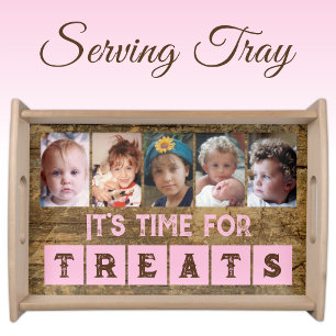 5 photo time for treats brown pink rustic serving tray