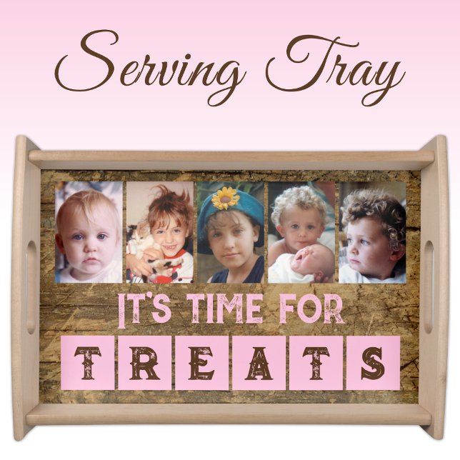 5 photo time for treats brown pink rustic serving tray (Creator Uploaded)