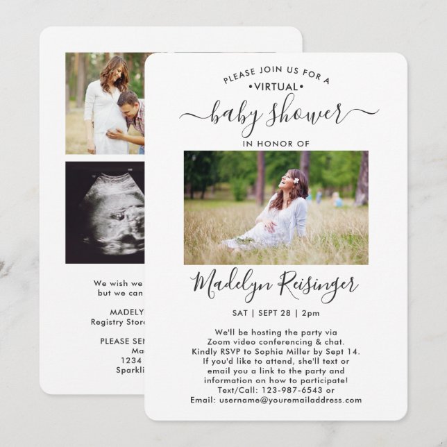 5 Photo Virtual Long Distance Baby Shower by Mail Invitation (Front/Back)