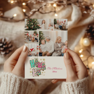 5 Photo Whimsical Ho Ho Ho Christmas Family Holiday Card