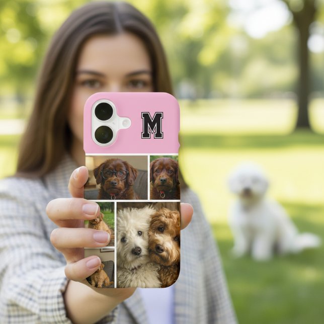 5 Photos and Personalized Monogram Custom Collage iPhone Case (5 Photos and Personalized Monogram Custom Collage iPhone Case by Ricaso. Pink make your own case)