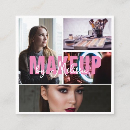 5 Photos Beauty Makeup Artist Beauty Pink Black Square Business Card