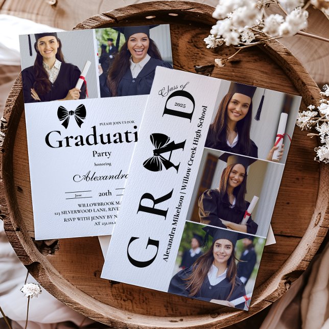 5 Photos Black Bow Graduation Party  Invitation (Creator Uploaded)