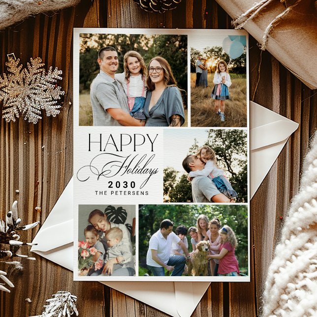 5 photos Christmas modern script Happy Holidays Holiday Card (Creator Uploaded)