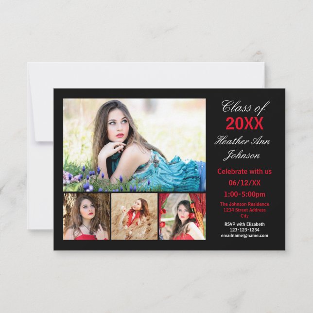 5 Photos Collage - 3x5 Graduation Announcement (Front)