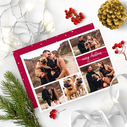 5 Photos Collage Chic Script Merry Christmas Invitation