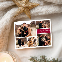 5 Photos Collage Chic Script Merry Christmas Postcard